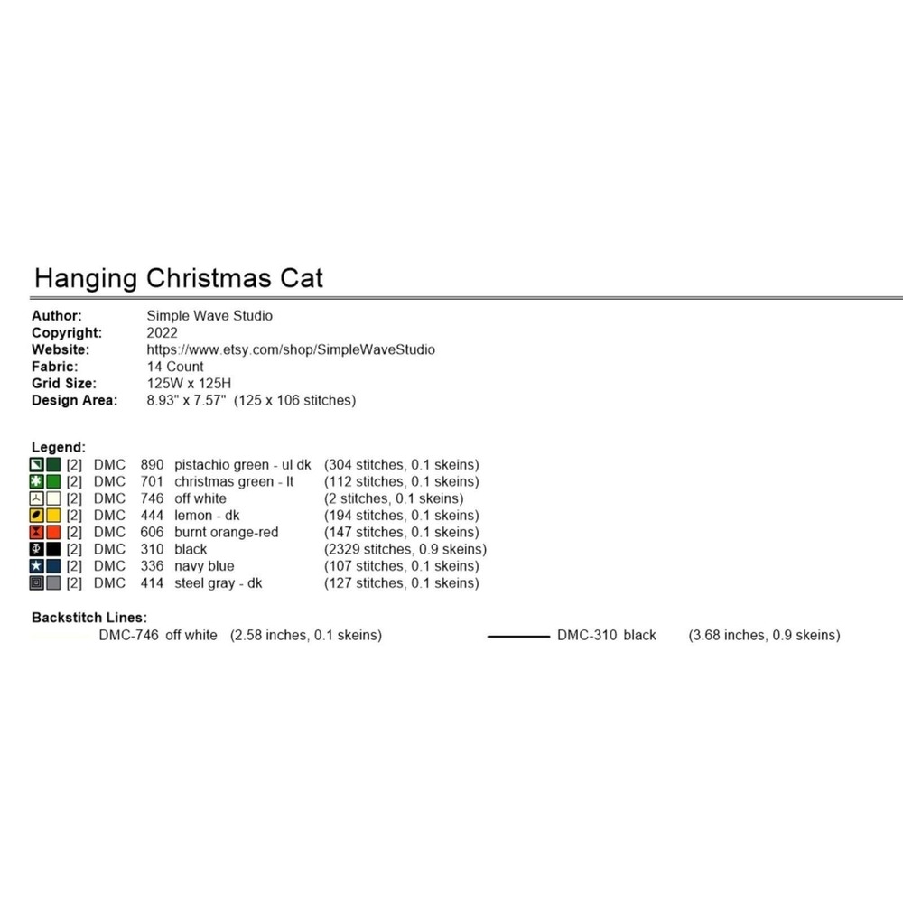 Christmas Black Cat Hanging Christmas Lights Counted Cross Stitch‎ Pattern Chart - Picture 5 of 5
